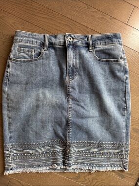Embellished Light Wash Denim Skort